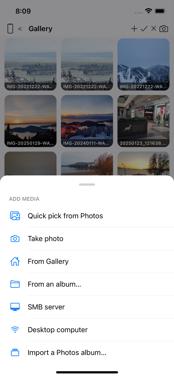 The "Add media" menu