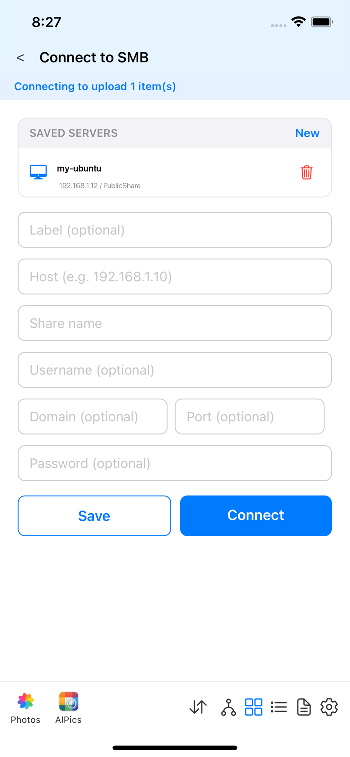 Connecting to an SMB share