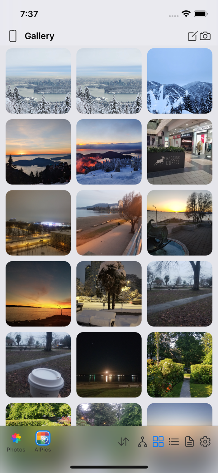 Grid view: square photo tiles