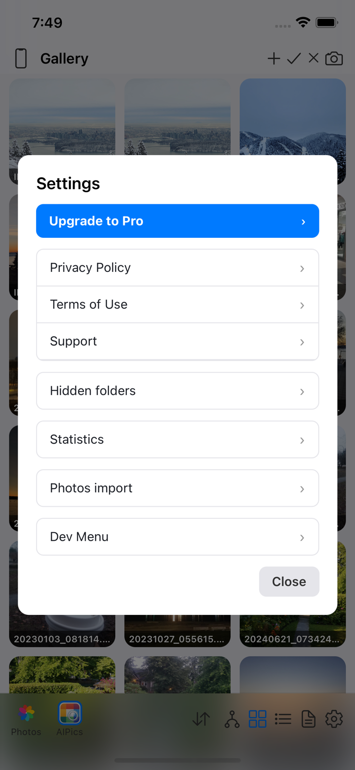 The Settings screen