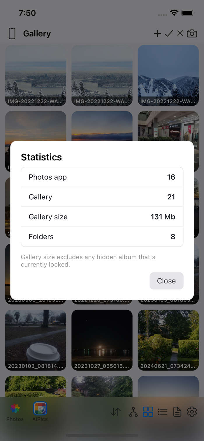 The Statistics screen